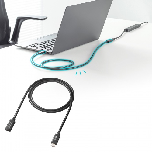 Type-C延長ケーブル（PD100W・Altモード対応・最大4K60hz対応・USB5Gbps（USB3.2 Gen1）・3重シールド構造・金メッキピン・約1m）