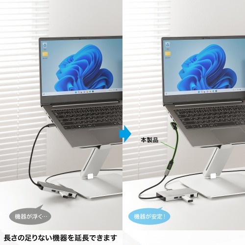Type-C延長ケーブル（L字コネクタ・PD100W・Altモード対応・最大4K60Hz対応・USB5Gbps（USB3.2 Gen1）・3重シールド構造・金メッキピン・約0.1m）