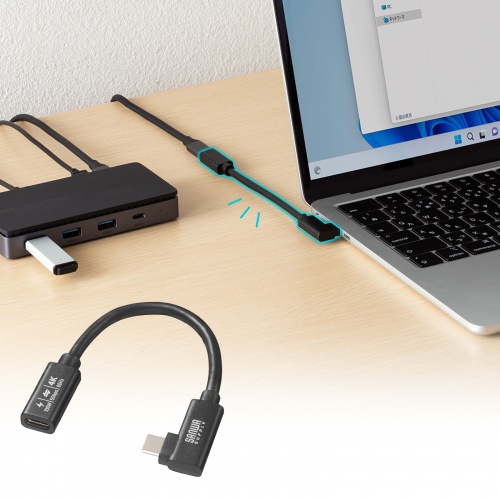 Type-C延長ケーブル（L字コネクタ・PD100W・Altモード対応・最大4K60Hz対応・USB5Gbps（USB3.2 Gen1）・3重シールド構造・金メッキピン・約0.1m）