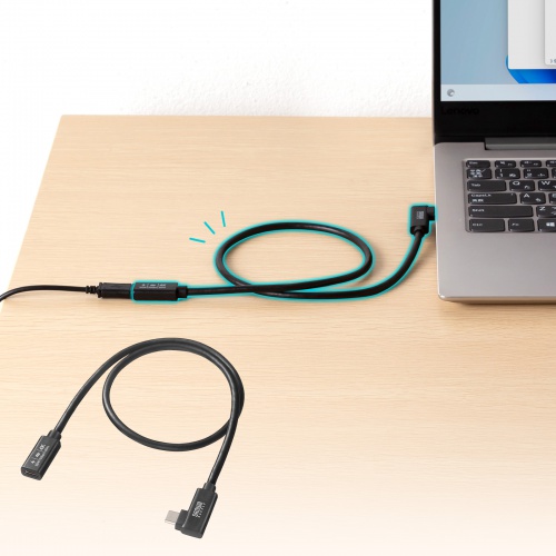 Type-C延長ケーブル（L字コネクタ・PD100W・Altモード対応・最大4K60hz対応・USB5Gbps（USB3.2 Gen1）・3重シールド構造・金メッキピン・約0.5m）