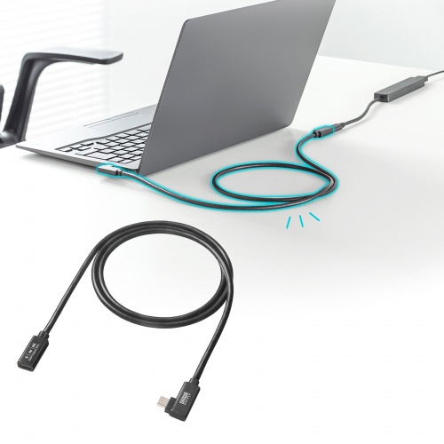 Type-C延長ケーブル（L字コネクタ・PD100W・Altモード対応・最大4K60hz対応・USB5Gbps（USB3.2 Gen1）・3重シールド構造・金メッキピン・約1m）