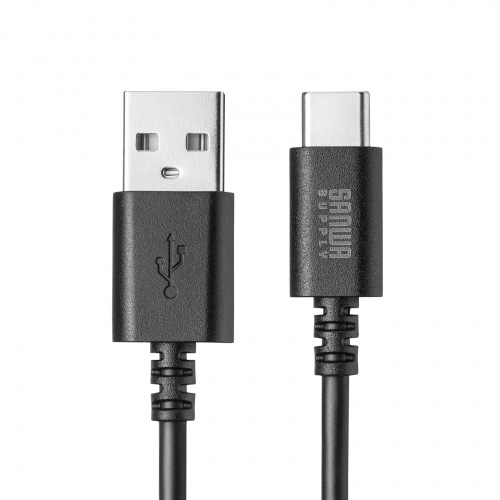 Type-C-Aケーブル（USB2.0規格・5V3A・USB-IF認証品・最大480Mbps・PVC素材・二重シールド構造・金メッキピン・約0.5m・ブラック）