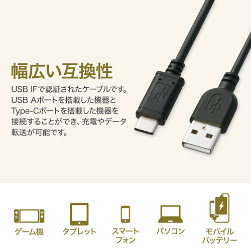 【アウトレット･訳あり・セール】USB2.0 Type C-Aケーブル（ブラック・0.5m）　KU-CA05K　サンワサプライ