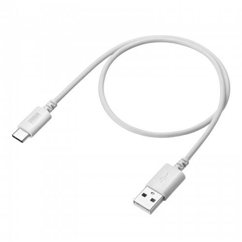Type-C-Aケーブル（USB2.0規格・5V3A・USB-IF認証品・最大480Mbps・PVC素材・二重シールド構造・金メッキピン・約0.5m・ホワイト）