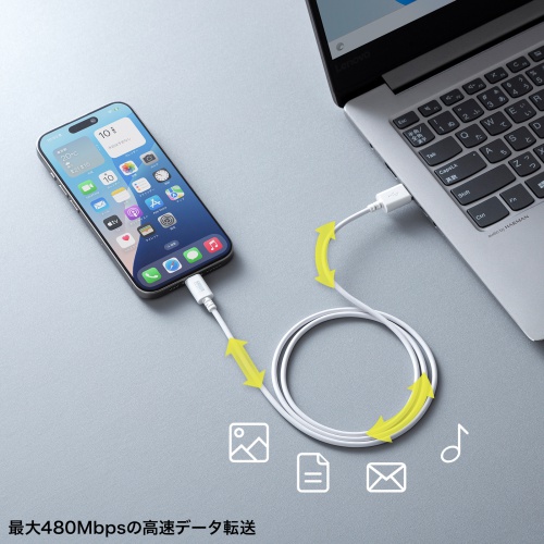 Type-C-Aケーブル（USB2.0規格・5V3A・USB-IF認証品・最大480Mbps・PVC素材・二重シールド構造・金メッキピン・約1m・ホワイト）