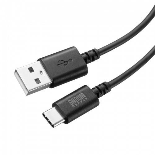 Type-C-Aケーブル（USB2.0規格・5V3A・USB-IF認証品・最大480Mbps・PVC素材・二重シールド構造・金メッキピン・約2m・ブラック）