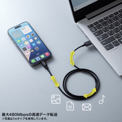 Type-C-Aケーブル（USB2.0規格・5V3A・USB-IF認証品・最大480Mbps・PVC素材・二重シールド構造・金メッキピン・約3m・ブラック）