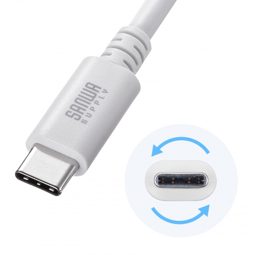 Type-C-Aケーブル（USB2.0規格・5V3A・USB-IF認証品・最大480Mbps・PVC素材・二重シールド構造・金メッキピン・約3m・ホワイト）