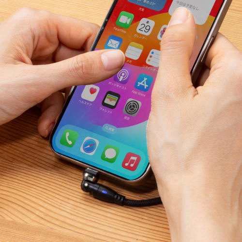 USB Type-Cケーブル（1m・USB2.0・USB A-Cコネクタ・左右180°水平360°回転コネクタ・ナイロンメッシュケーブル）