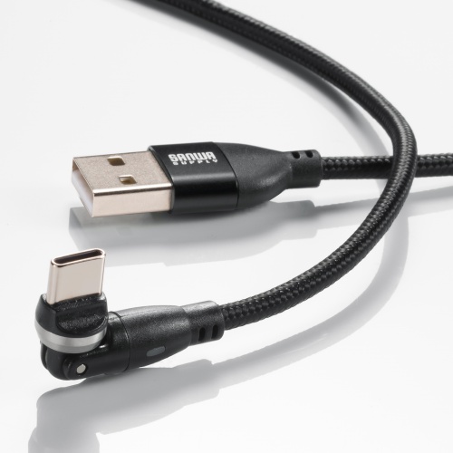 USB Type-Cケーブル（2m・USB2.0・USB A-Cコネクタ・左右180°水平360°回転コネクタ・ナイロンメッシュケーブル）