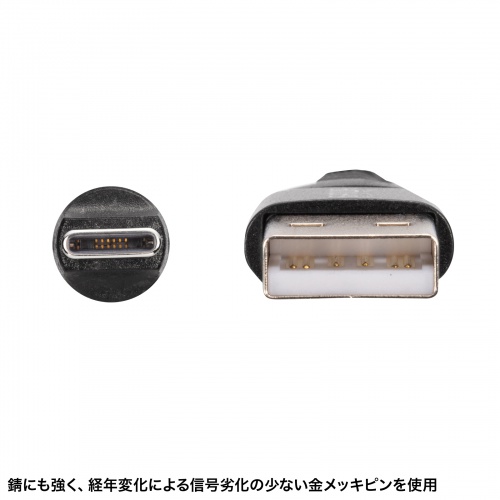 USB Type-Cケーブル（2m・USB2.0・USB A-Cコネクタ・左右180°水平360°回転コネクタ・ナイロンメッシュケーブル）
