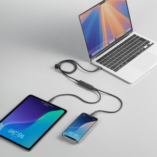 USB Type-Cケーブル（急速充電・PD100W・2-in-1 2台同時充電・データ通信・二股・シリコンケーブル・ケーブルタイ付き・1.2m・ブラック）