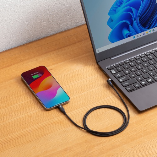 タイプCケーブル（1m・540度。回転・PD対応・100W・おすすめ） KU-CCP100KA10BK サンワサプライ