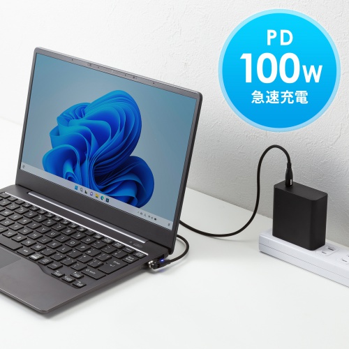 タイプCケーブル（1m・540度。回転・PD対応・100W・おすすめ） KU-CCP100KA10BK サンワサプライ
