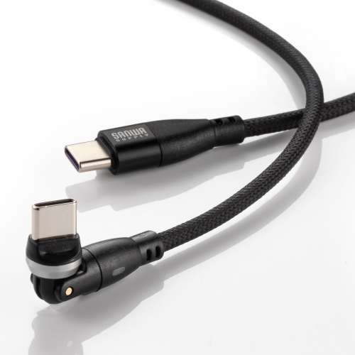 タイプCケーブル（1.8m・540度。回転・PD対応・100W・おすすめ） KU-CCP100KA18BK サンワサプライ