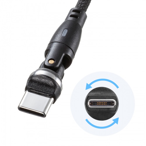 USB Type-Cケーブル（PD100W対応・両端回転コネクタ・360°+180°回転・USB2.0規格・480Mbps・約1m・ブラック）