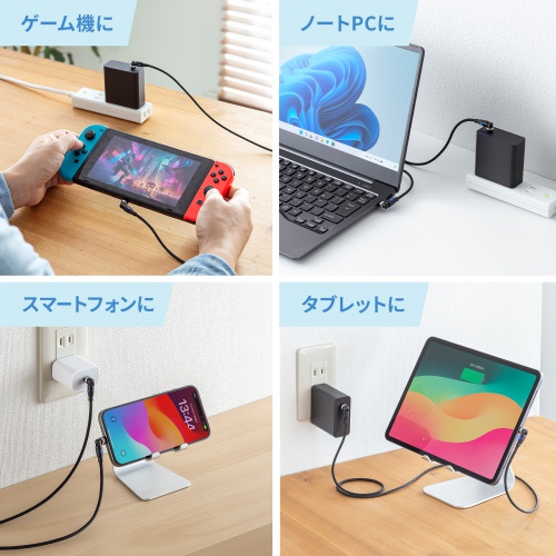 USB Type-Cケーブル（PD100W対応・両端回転コネクタ・360°+180°回転・USB2.0規格・480Mbps・約1m・ブラック）