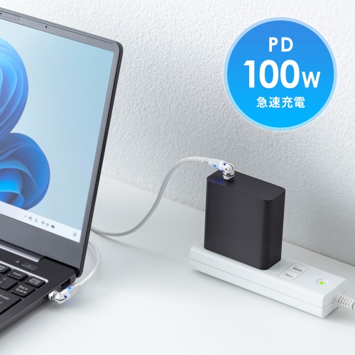USB Type-Cケーブル（PD100W対応・両端回転コネクタ・360°+180°回転・USB2.0規格・480Mbps・約1m・ホワイト）