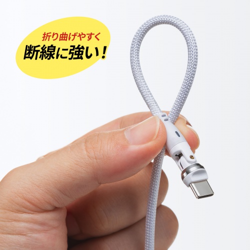 USB Type-Cケーブル（PD100W対応・両端回転コネクタ・360°+180°回転・USB2.0規格・480Mbps・約1m・ホワイト）
