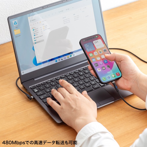 USB Type-Cケーブル（PD100W対応・両端回転コネクタ・360°+180°回転・USB2.0規格・480Mbps・約1.8m・ブラック）