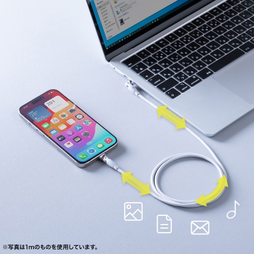 USB Type-Cケーブル（PD100W対応・両端回転コネクタ・360°+180°回転・USB2.0規格・480Mbps・約1.8m・ホワイト）