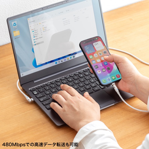 USB Type-Cケーブル（PD100W対応・両端回転コネクタ・360°+180°回転・USB2.0規格・480Mbps・約1.8m・ホワイト）