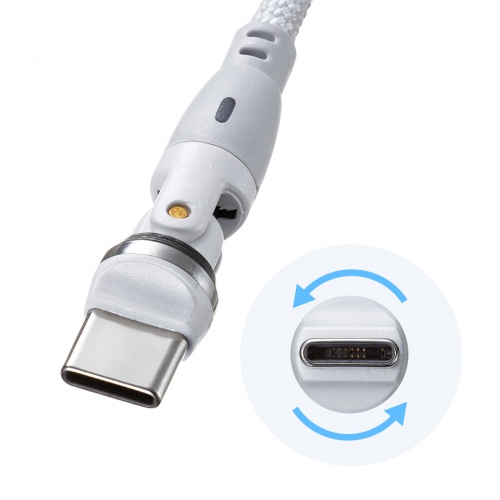 USB Type-Cケーブル（PD100W対応・両端回転コネクタ・360°+180°回転・USB2.0規格・480Mbps・約1.8m・ホワイト）