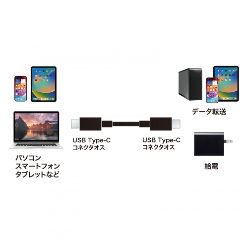 Type-Cケーブル（USB2.0・480Mbps・最大PD60W・USB-IF認証品・約0.5m・ブラック）
