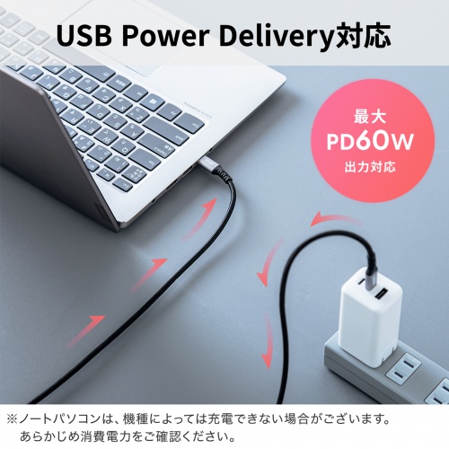 USB 2.0 Type-Cケーブル（C-C・ストレート・60W・0.5m）KU-CCP6005TK