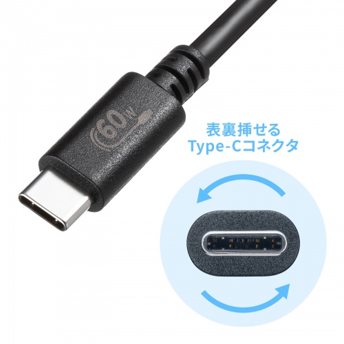 Type-Cケーブル（USB2.0・480Mbps・最大PD60W・USB-IF認証品・約3m・ブラック）