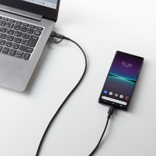 USB Type-Cケーブル（USB A変換・2in1・PD60W・シリコンケーブル・USB2.0対応・480Mbps・1m・ブラック）