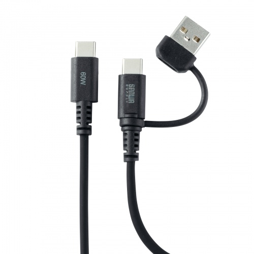 USB Type-Cケーブル（USB A変換・2in1・PD60W・シリコンケーブル・USB2.0対応・480Mbps・1m・ブラック）