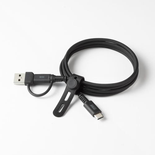 USB Type-Cケーブル（USB A変換・2in1・PD60W・シリコンケーブル・USB2.0対応・480Mbps・1m・ブラック）