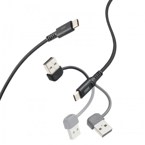 USB Type-Cケーブル（USB A変換・2in1・PD60W・シリコンケーブル・USB2.0対応・480Mbps・1m・ブラック）