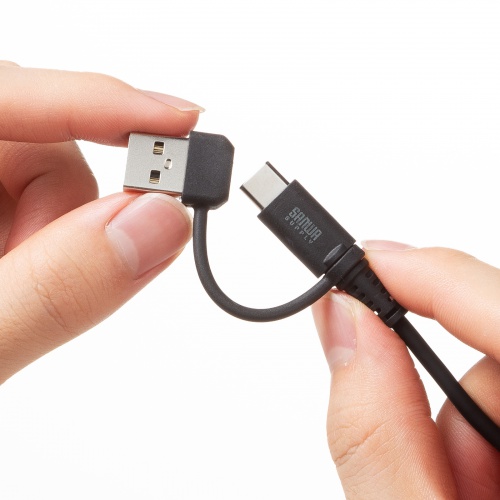 USB Type-Cケーブル（USB A変換・2in1・PD60W・シリコンケーブル・USB2.0対応・480Mbps・1m・ブラック）