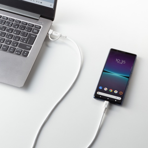USB Type-Cケーブル（USB A変換・2in1・PD60W・シリコンケーブル・USB2.0対応・480Mbps・1m・ホワイト）
