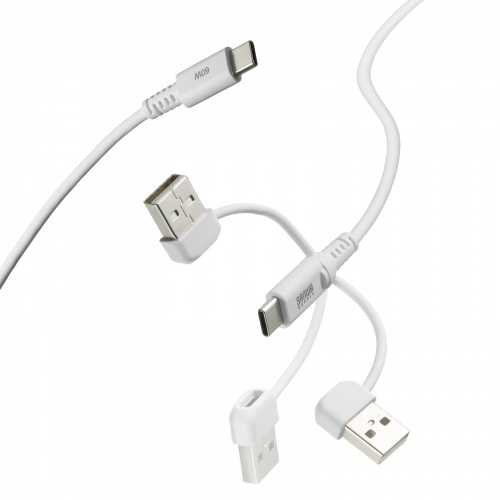 USB Type-Cケーブル（USB A変換・2in1・PD60W・シリコンケーブル・USB2.0対応・480Mbps・1m・ホワイト）