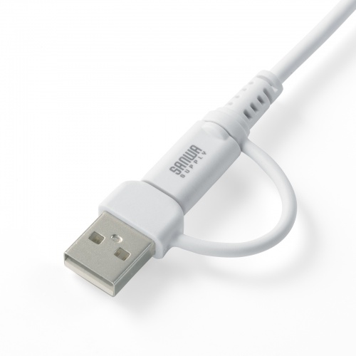 USB Type-Cケーブル（USB A変換・2in1・PD60W・シリコンケーブル・USB2.0対応・480Mbps・1m・ホワイト）
