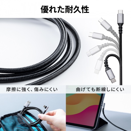 USB 2.0 Type-Cケーブル（C-C・片側L型コネクタ・60W・1m）