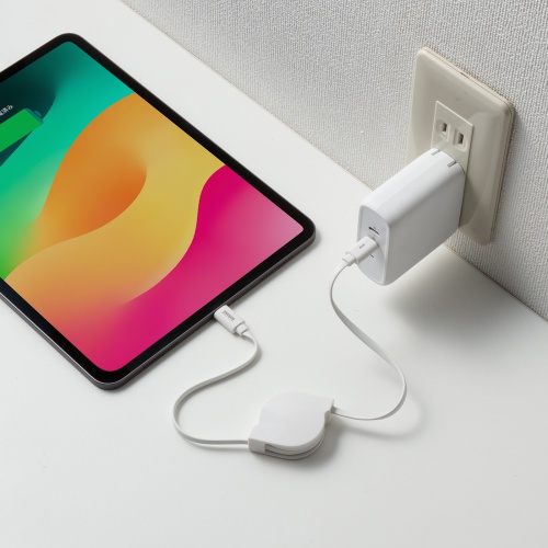タイプCケーブル（巻き取り式・PD60W・CtoC・充電・データ転送・パソコン・スマホ・Nintendo Switch・iPad Pro M4・iPad Air M2） KU-CCP60M08W