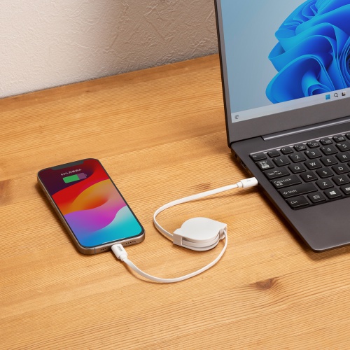 タイプCケーブル（巻き取り式・PD60W・CtoC・充電・データ転送・パソコン・スマホ・Nintendo Switch・iPad Pro M4・iPad Air M2） KU-CCP60M08W