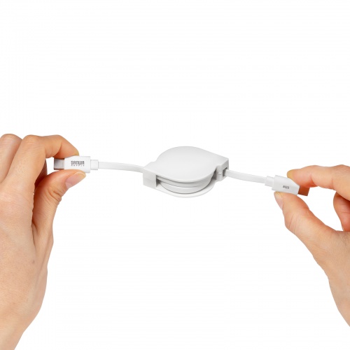 タイプCケーブル（巻き取り式・PD60W・CtoC・充電・データ転送・パソコン・スマホ・Nintendo Switch・iPad Pro M4・iPad Air M2） KU-CCP60M08W