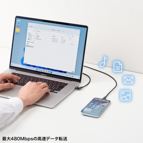 USB Type-Cケーブル（USB PD60W・全方向対応・540°回転コネクタ・マグネットコネクタ・USB2.0・ブラック・1m）