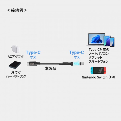 USB Type-Cケーブル（USB PD60W・全方向対応・540°回転コネクタ・マグネットコネクタ・USB2.0・ブラック・1m）