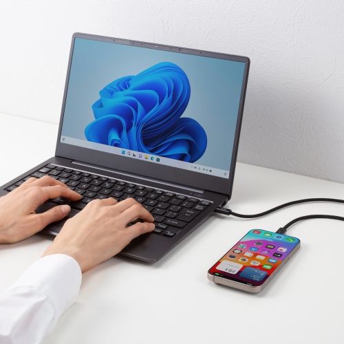 USB Type-Cケーブル（USB PD60W・シリコンメッシュ・絡まない・しなやか・CtoC・タイプC・USB2.0・充電・データ転送・スマホ・タブレット・2m・ブラック）