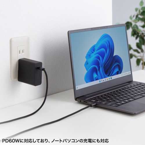 USB Type-Cケーブル（USB PD60W・シリコンメッシュ・絡まない・しなやか・CtoC・タイプC・USB2.0・充電・データ転送・スマホ・タブレット・2m・ブラック）