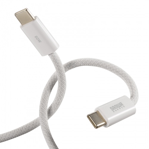 USB Type-Cケーブル（USB PD60W・シリコンメッシュ・絡まない・しなやか・CtoC・タイプC・USB2.0・充電・データ転送・スマホ・タブレット・2m・ホワイト）