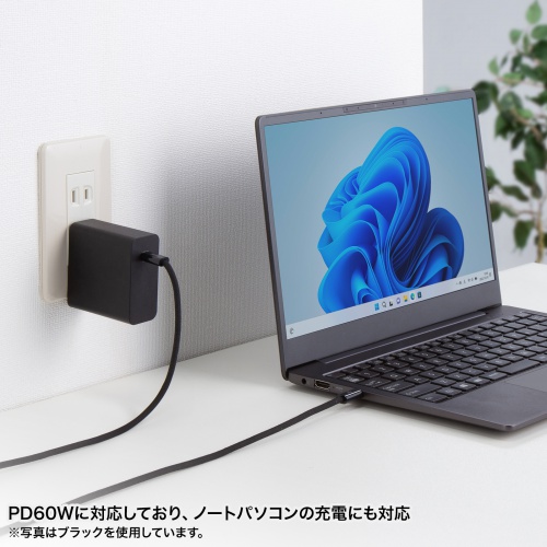 USB Type-Cケーブル（USB PD60W・シリコンメッシュ・絡まない・しなやか・CtoC・タイプC・USB2.0・充電・データ転送・スマホ・タブレット・2m・ホワイト）