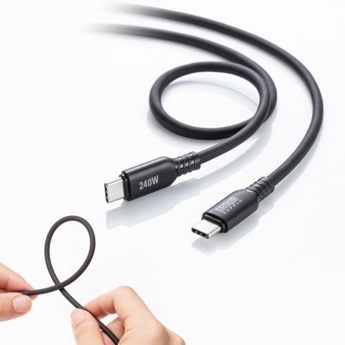 Type-Cケーブル（シリコンケーブル・PD240W・USB2.0・最大480Mbps・約0.5m・ブラック）