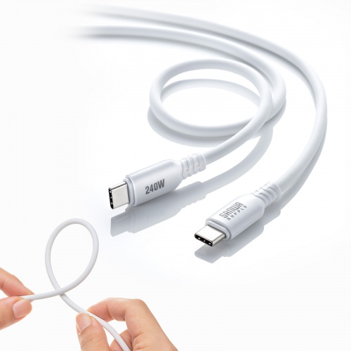 Type-Cケーブル（シリコンケーブル・PD240W・USB2.0・最大480Mbps・約1m・ホワイト）